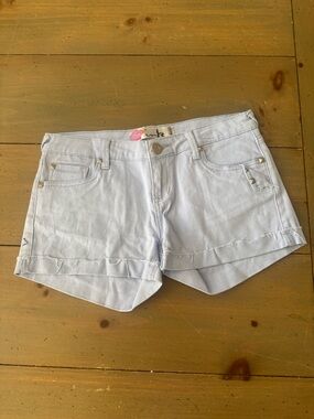 Light Blue Junior’s Denim Cloth Shorts with Rolled and Frayed Hem